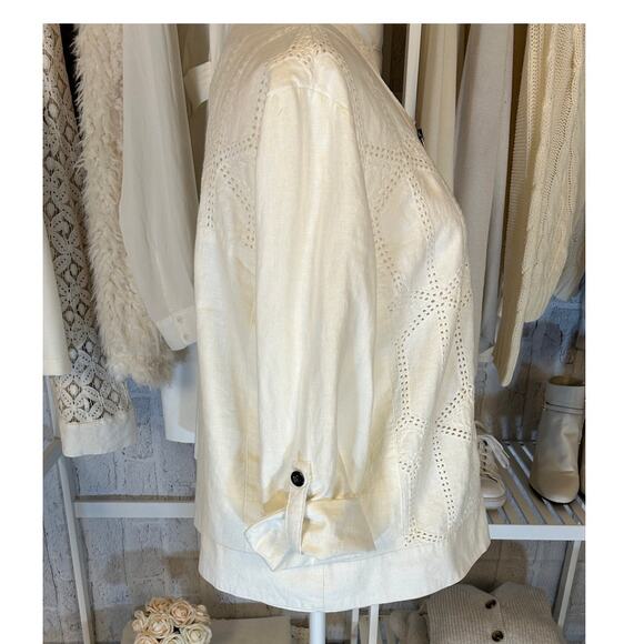Multiples Women's Size M Off White Linen Roll Tab Sleeve Grommet Jacket #0318 - Picture 5 of 12